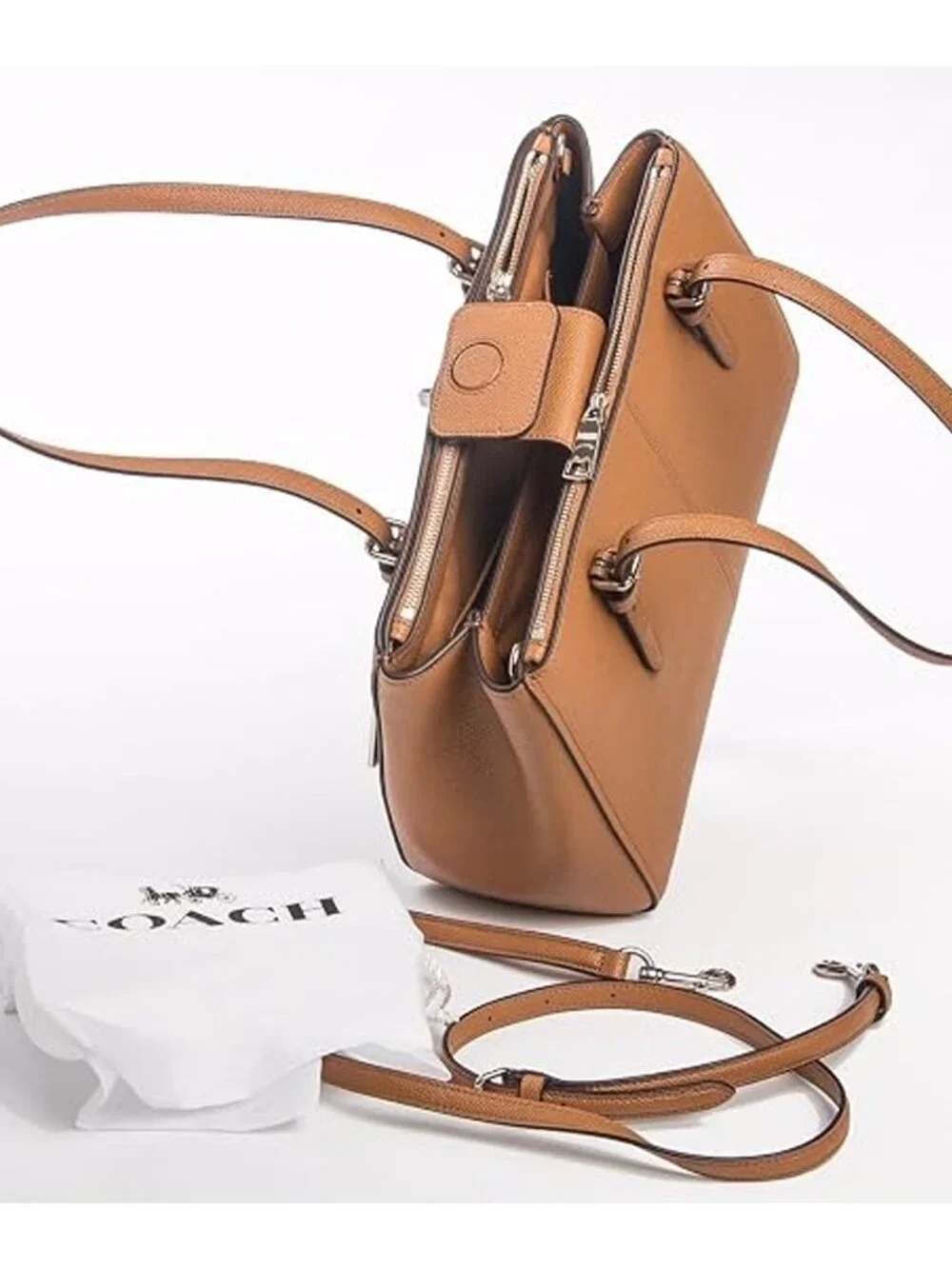 Coach Turnlock Caryall 29 Light Saddle Brown Bag Grain Leather Handbag Purse NEW